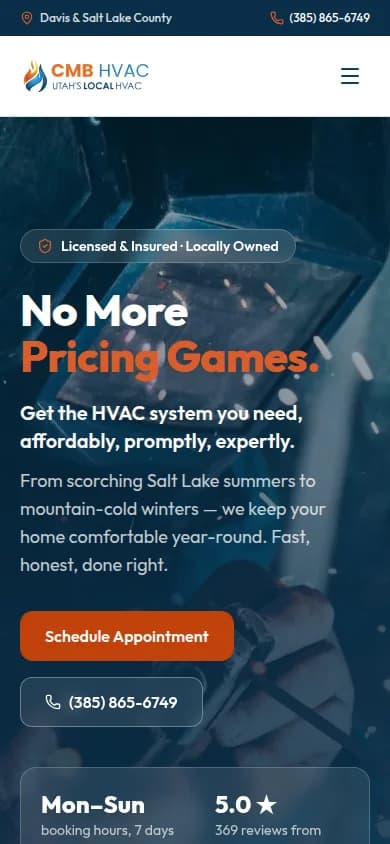 Rebuilt CMB HVAC mobile homepage