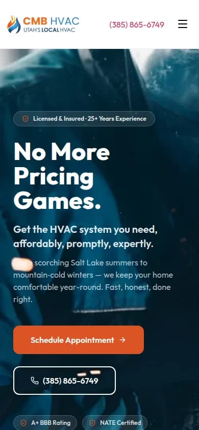 Original CMB HVAC mobile homepage