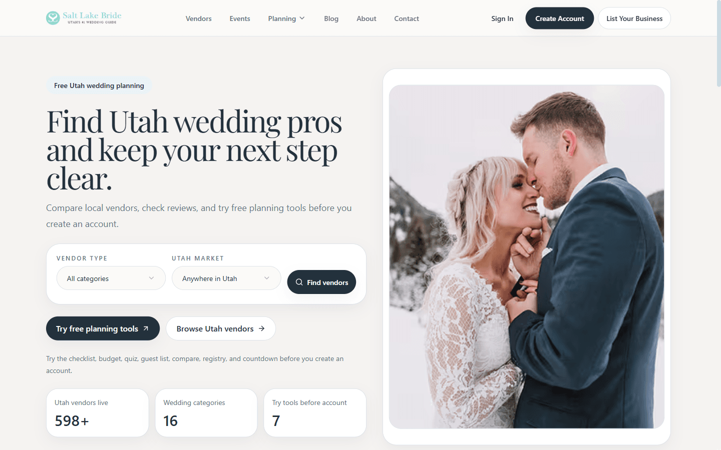 Salt Lake Bride directory homepage after its modern rebuild